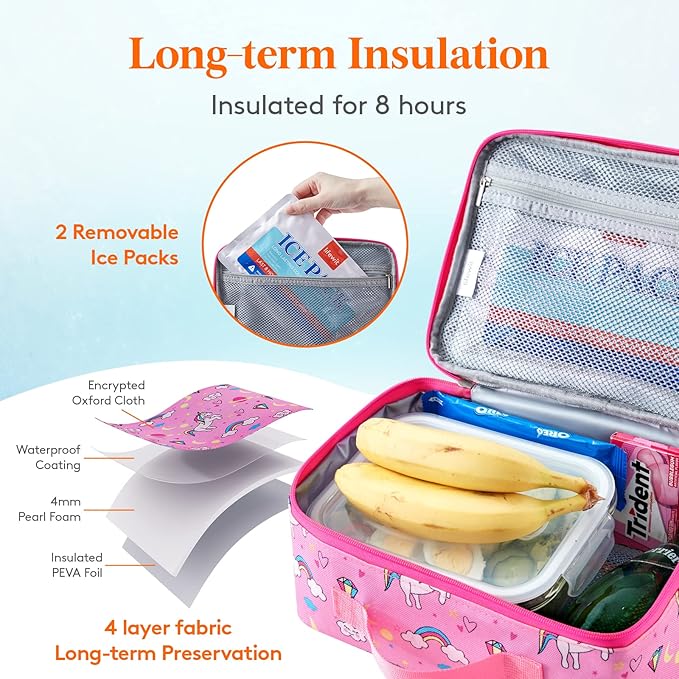 Lifewit Freezable Lunch Box, Insulated Reusable Lunch Bag with 2 Ice Packs, Mini Cooler Snack Bag for Bento Box for Salad, Sandwich, Snacks fo Men Women for Work, Pink 5L