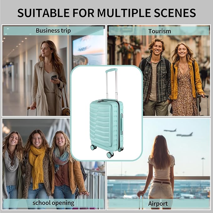 22×14×9 Airline Approved Carry On Luggage with Front Open Pocket Expandable, Spinner Wheels, ABS+PC Hardshell Small 20inch Suitcase with Protective Cover and Luggage Tag, Mint Green