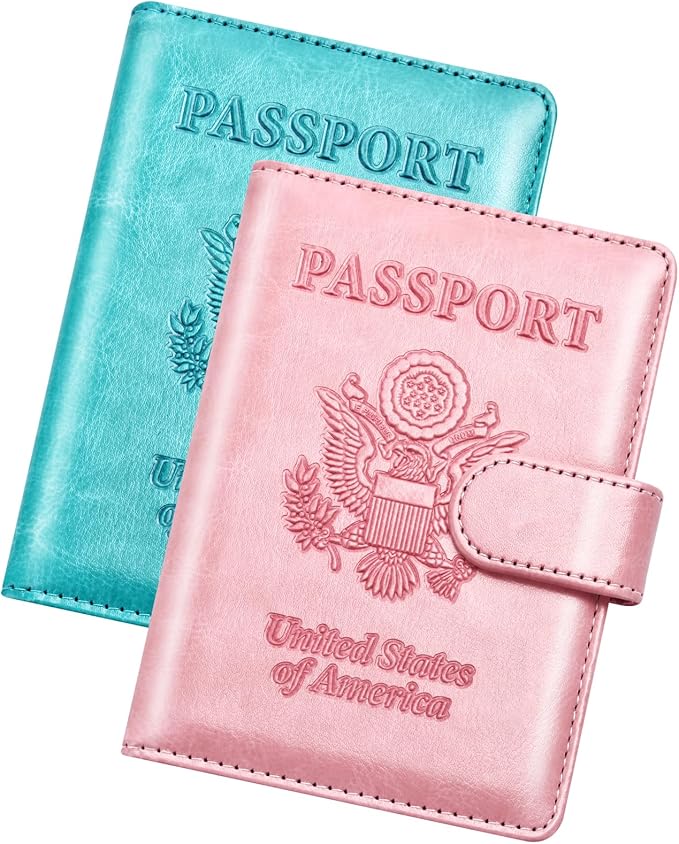 Herain Passport Holder for Travel Cruise Essentials, 2 Pcs Passport Cover Wallet Case Women Men Family, RFID Passports Book Card Holders Travel Accessorie Gifts Must Haves