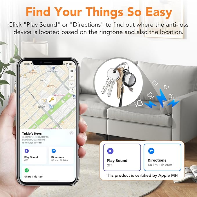 2025 New [Apple MFi Certified] (iOS Only) Air Tracker Tag-4 Pack, Bluetooth Tracker for Apple Find My, Replaceable Battery, Key Finder and Item Locator Smart Tag for Keys, Bags, Luggage, Pet, (Orange)