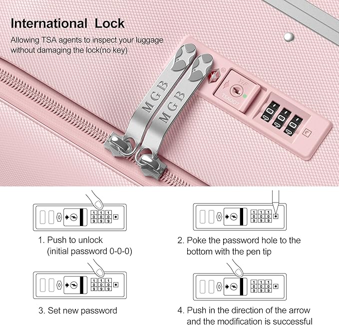 MGB 20 Inch Top Open Carry On Luggage 22x14x9 Airline Approved, 100% PC Hard Shell Carry On Suitcase with Spinner Wheels, Front Opening Travel Luggage for Women Men Gifts. Pink