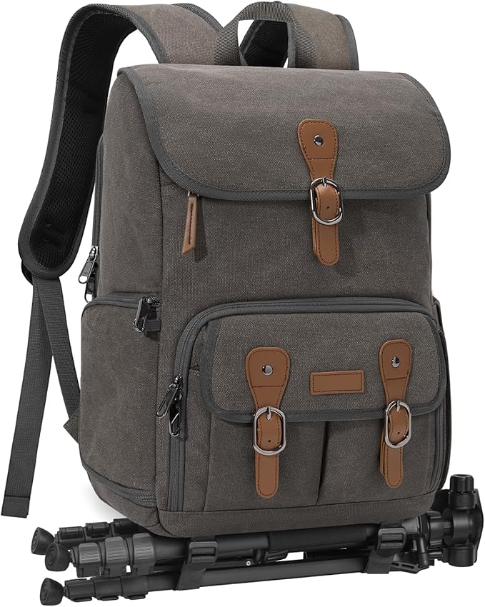 RAINSMORE Camera Bag Backpack for DSLR/SLR Mirrorless 15.6 Inch Laptop Camera Back Pack for Photographers Anti-Theft Photography Bags Case with Tripod Holder & Rain Cover, Dark Grey