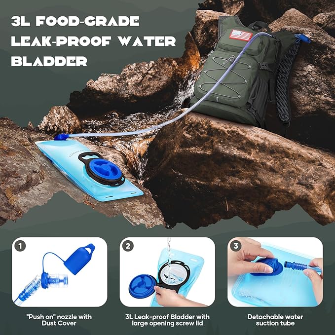 Maelstrom Hydration Hiking Backpack with 2L/3L Water Bladder, High Flow Bite Valve Camping Daypack Lightweight