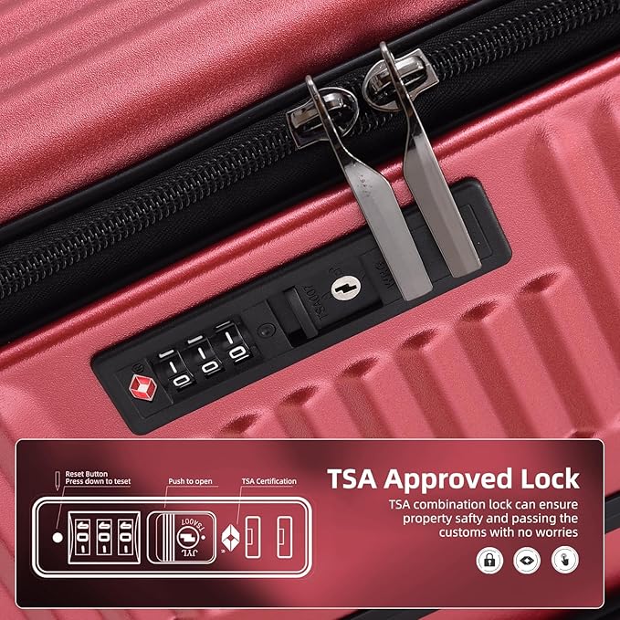 29 Inch Aluminum Checked Luggage with Side Opening Zipper, 40 * 37 * 77cm, 113L, Lightweight Hardshell ABS+PC Suitcase with TSA Lock, 360° Universal Wheels, Wine Red