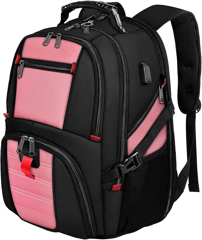 YOREPEK Travel Backpack, Extra Large 50L Laptop Backpacks for Men Women, Water Resistant College Backpack Airline Approved Business Work Bag with USB Charging Port Fits 17 Inch Computers, Pink