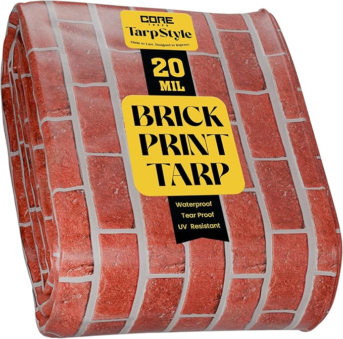Core Tarps Extreme Heavy Duty 20 Mil Tarp Cover, Waterproof, UV Resistant, Rip and Tear Proof, Poly Tarpaulin with Reinforced Edges for Roof, Camping, Patio, Pool, Boat (Bricks/Black 50′ X 50′)