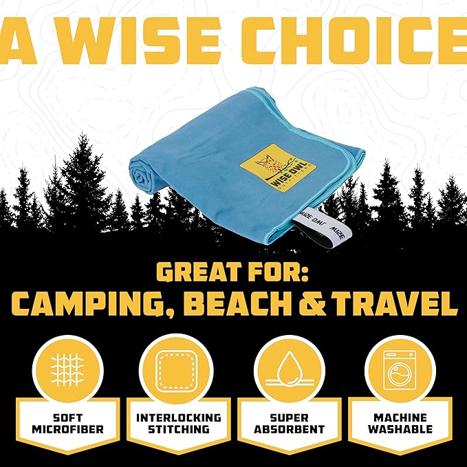 Wise Owl Outfitters Microfiber Camping Towel - Quick Dry Towel for Travel, Backpacking, Hiking, Beach, Gym & Yoga - Compact, Fast Drying & Lightweight