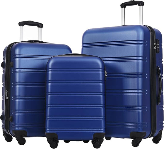 Merax Luggage sets of 3 Piece Carry on Luggage Airline Approved,Hard Case Luggage Expandable Checked Luggage Suitcase Set with Wheels（Deepblue）