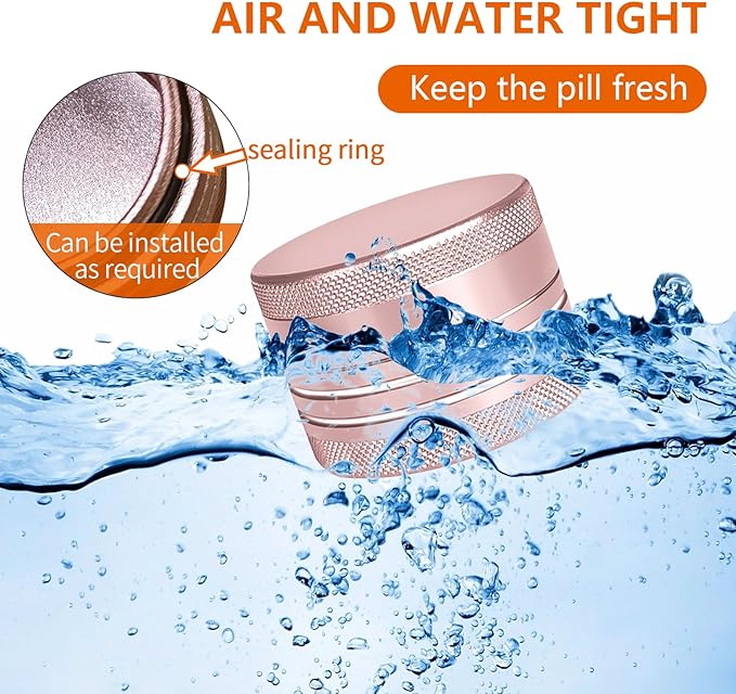 2 Sets Small Pill Box, Portable Daily Box, Aluminium Alloy Round Container for Pills, Pocket Case (Pink+Gold)