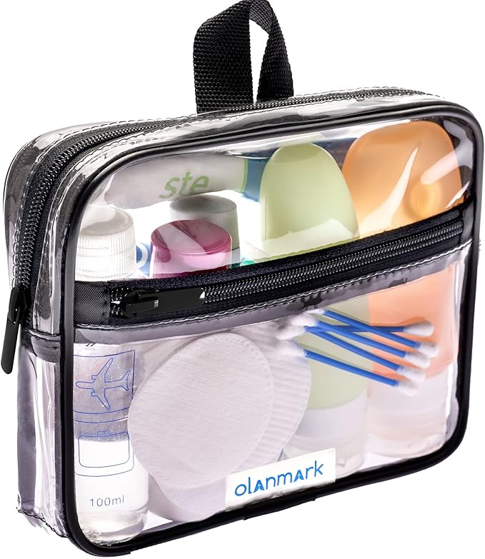 TSA Approved Toiletry Bag 3-1-1 Clear Travel Cosmetic Bag with Handle - Quart Size Bag with Zipper - Carry-on Luggage Clear Toiletry Bag for Liquids - Airport Airline TSA Compliant Bag for Man Women