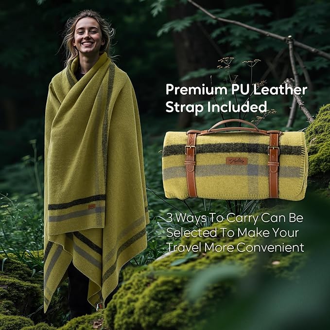 100% Wool Blanket, 62" x 86", Warm, Thick, Washable, Military Wool Blanket, Great for Camping, Outdoors, Sporting Events, Survival Kits