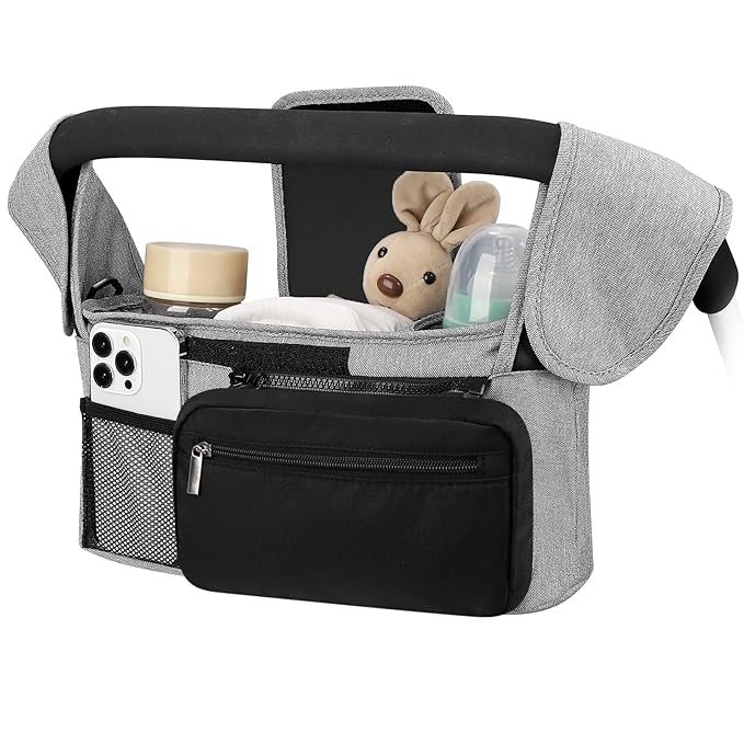 Accmor Universal Stroller Organizer with Insulated Cup Holder Detachable Phone Bag and Shoulder Strap,Stroller Bag Caddy Organizer Fits for Uppababy, Baby Jogger, Britax Strollers