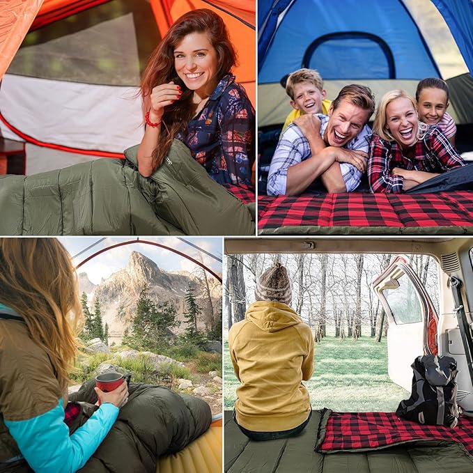 0 Degree Sleeping Bag Cotton Flannel Winter Cold Weather for Adults XXL Sleeping Bag 4 Season Big and Tall with Pillow Compression Sack