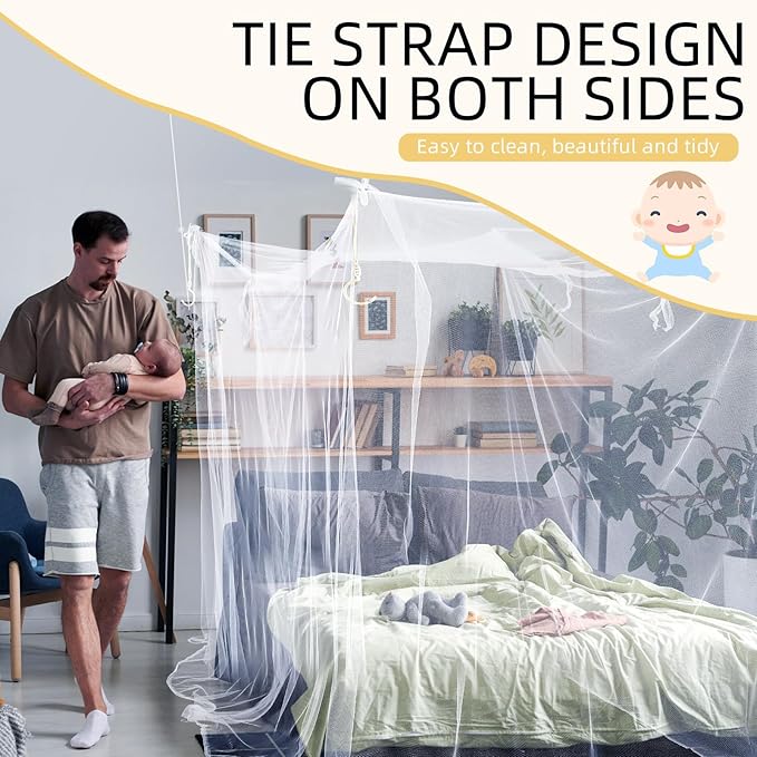 4 Corners Mosquito Net for Mosquiteros para Camas Bed Canopies Netting Bed Drapes Rectangular Mosquito Mesh for Camping Home Outdoor Travel(White,L75 X W47 X H59 Inch,Opening)