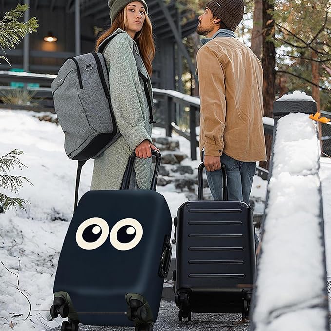 ANNA QUEEN Navy Blue Cartoon Eyes Luggage Cover, Funny Suitcase Protector for 32-34 Inch Luggage, Stretchable & Washable Travel Cover, Cute, Durable & Easy to Spot