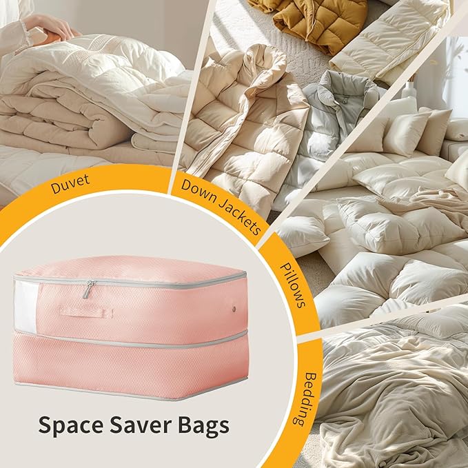 DIMJ Comforter Storage Bag 4 Pack - Blanket Storage Organizer Compression Bags, Large Capacity Ultra Space Saving Self Compression Organize for Bedding, Pillow, Duvet, Sheet Storage with Zipper Window