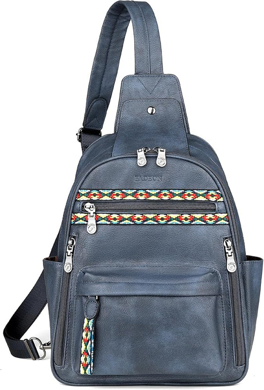FADEON Large Sling Bag for Women, Leather Crossbody Purse Designer Anti Theft Sling Backpack, RFID Fanny Packs for Travel