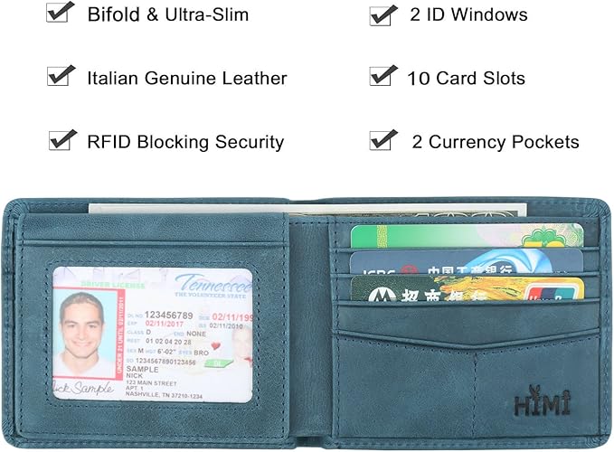 Wallet for Men-Genuine Leather RFID Blocking Bifold Stylish Wallet With 2 ID Window