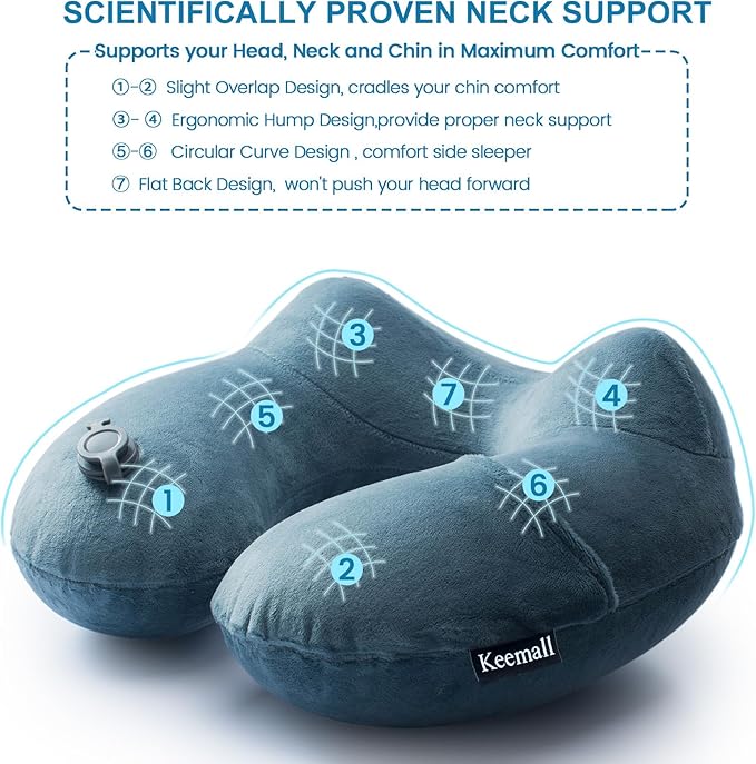 2Pack Inflatable Travel Neck Pillow for Airplane Sleeping, Adjustable Blow Up Neck Support Air Pillow Traveling on Plane Long Flights Washable