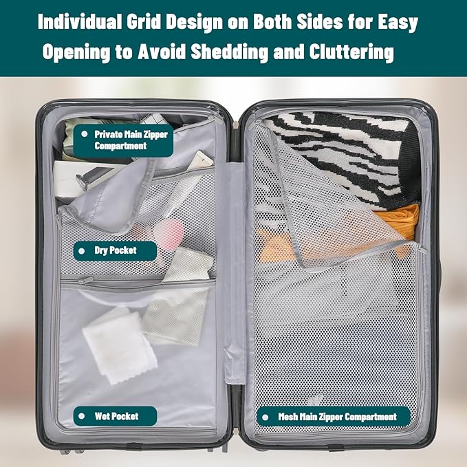 Carry-on 20 Inch and 28 Inch Square Thickened ABS+PC Hard Shell luggage, 2-Piece Suitcase Set with TSA Lock & Dual Zipper Mesh Inner Layer Design, Teal Blue
