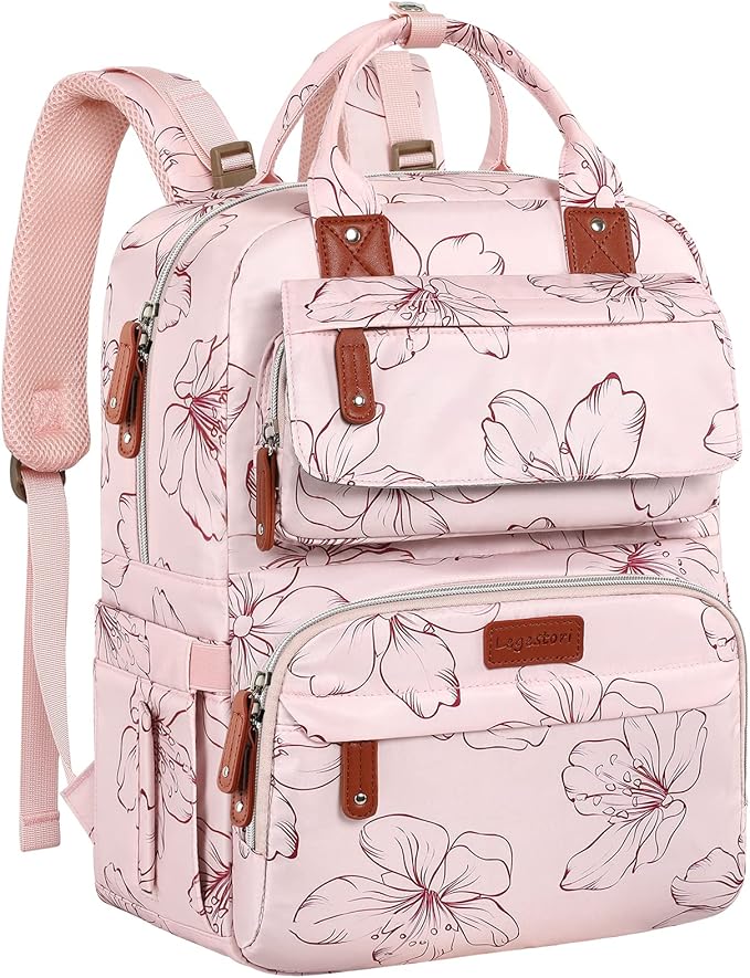 Diaper Bag Backpack, Baby Girl Diaper Bag for Mom, Large Pink Floral Diaper Bag Backpack for Girls, Waterproof Mom Backpack for Work Travel Holiday with Insulated Pockets and Stroller Straps