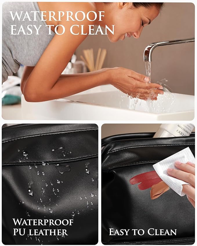 Girlfriend Gifts, Personalized Makeup Bag, Initial Double Layer Cosmetic Bag with Makeup Brush Organizer, PU Leather Travel Toiletry Bag Gifts for Women Her Friend Sister Mom Gifts