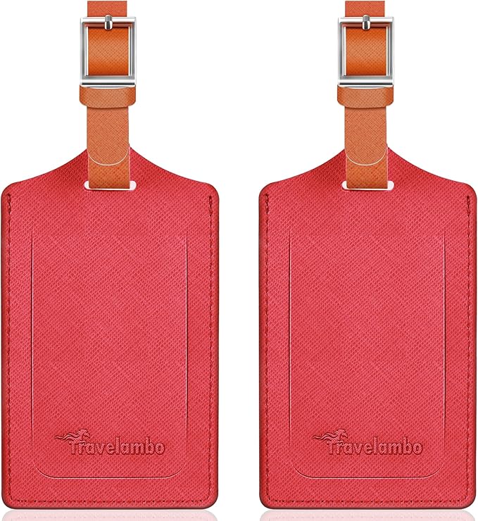 Travelambo Luggage Tags for Suitcases Faux Leather Privacy Protection 2 Pack Bag Tags Travel Accessories Essential, Cross Red