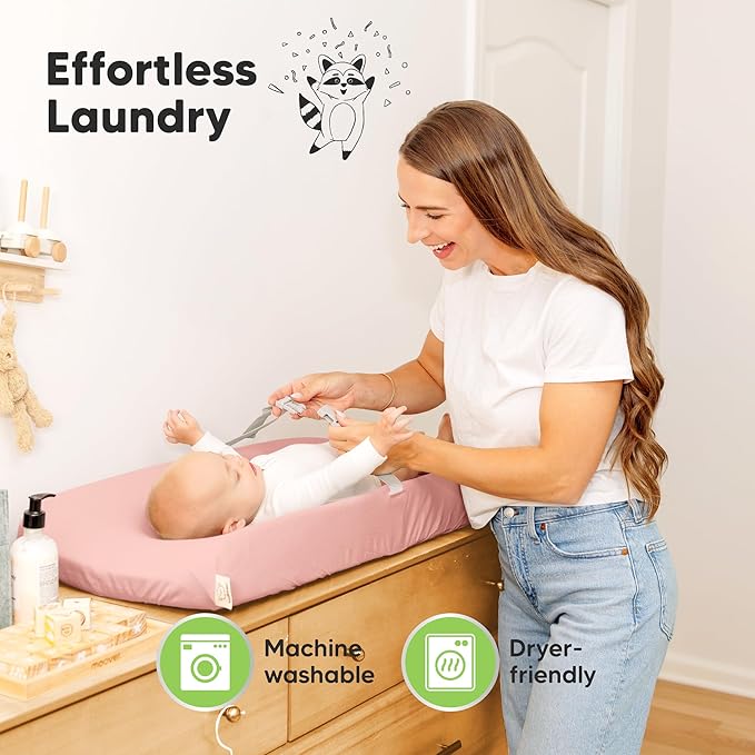 2-Pack Organic Changing Pad Covers for Girl, Boy, Neutral - 100% Cotton Changing Table Pad Cover, Soft Baby Nursery Diaper Changing Pad Sheets, Contour Changing Pads Liners, Change Pad Cover (Rose)