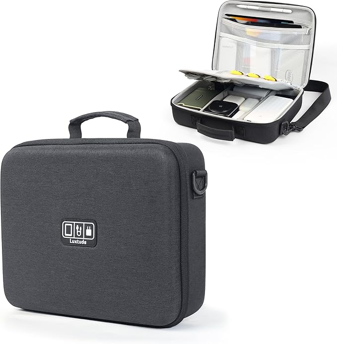 Luxtude Electronics Organizer Travel Case Large, Tech Organizers Travel Case, Hard Charger Organizers, Portable Cable Organizer, Travel Essentials for Charger/Mouse/Cash/Card, Tech Gifts