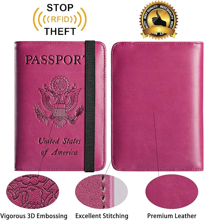 Passport Holder Cover Wallet Travel Essentials RFID Blocking Leather Card Case International Must Haves Travel Accessories for Women Men(113#Purple)