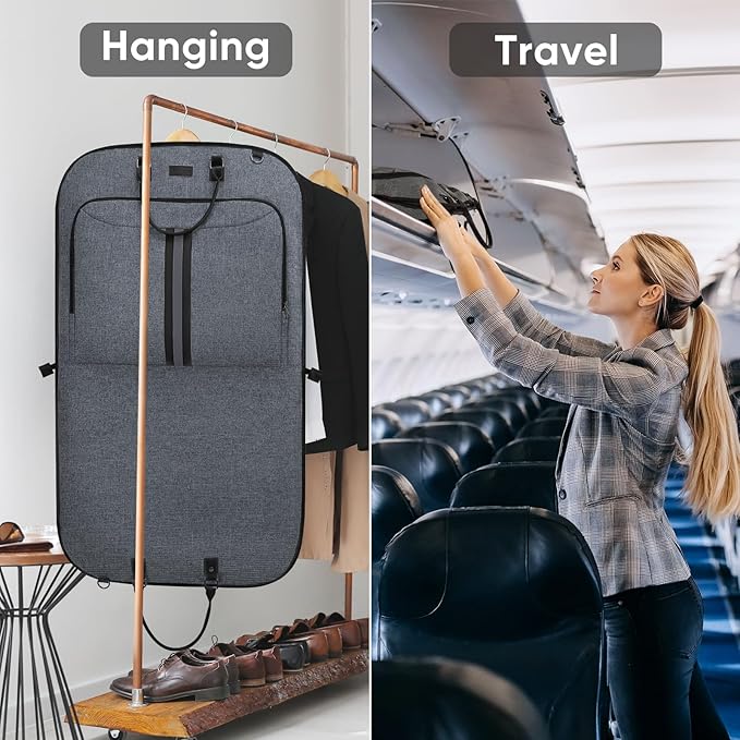 BALEINE Travel Garment Bag, Travel Suit Bag for Men, 42'' Waterproof Carry on Garment Bags for Hanging Clothes, Garment Duffel Bag for Travel Business (Grey)