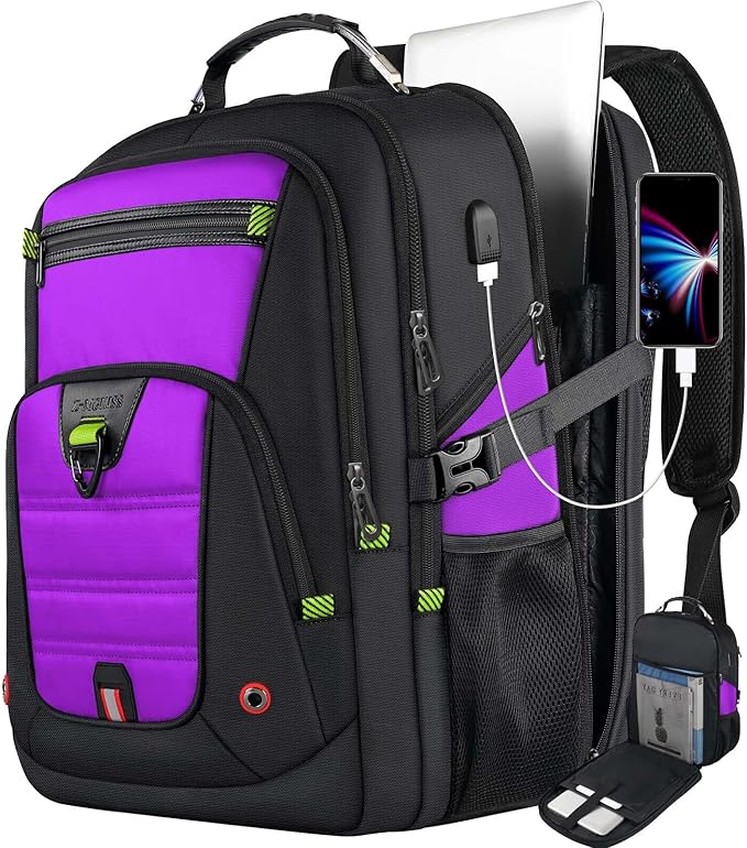 Z-MGKISS Extra Large Laptop Backpack, Water-Resistant 18.4-19 Inch Travel Backpack for Men & Women - Stylish Purple School Bag with USB Charging Port and Multiple Compartments