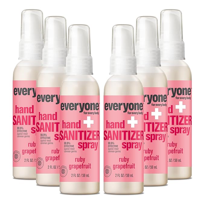 Everyone Hand Sanitizer Spray, 2 Fl Oz (Pack of 6), Ruby Grapefruit, Sugar Cane Alcohol with Essential Oils, 99% Effective Against Germs TSA friendly