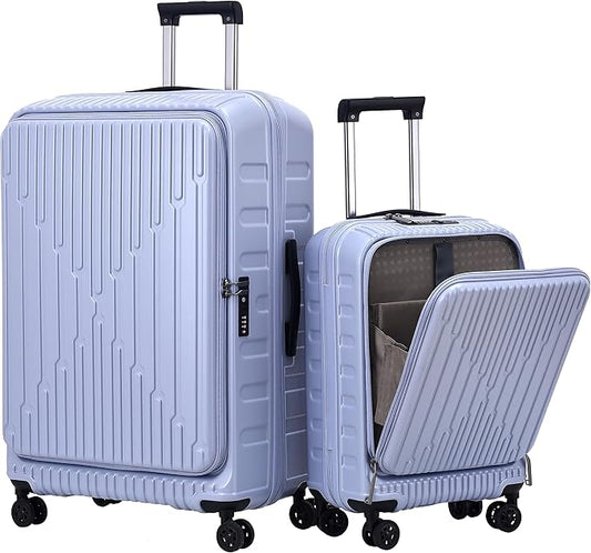 2 Pieces 19/29 Luggage Sets, 19 Inch Carry On Luggage with Front Pocket & 29 Inch Side Opening Suitcase, Ligthweight ABS+PC Hardshell, Lilac Purple