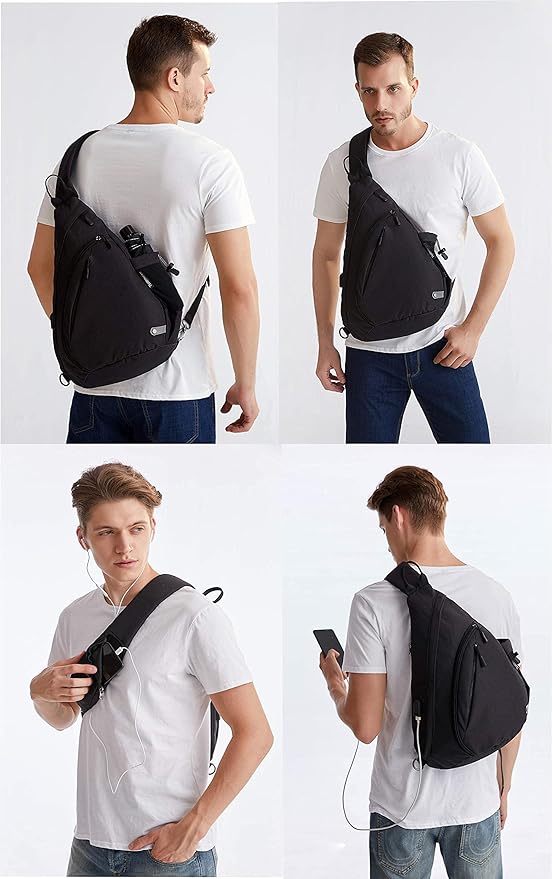 Water-Proof Sling bag/Crossbody Backpack/Shoulder Bag with USB Charging Port for Travel, Hiking, Cycling, Camping