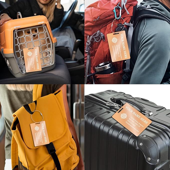 Personalized Luggage Tags for Suitcases (2/4/6/8 Pack) - Custom Engraved Metal Travel Tag, Customizable Pattern/Name/Text for Bags Backpacks Suitcases