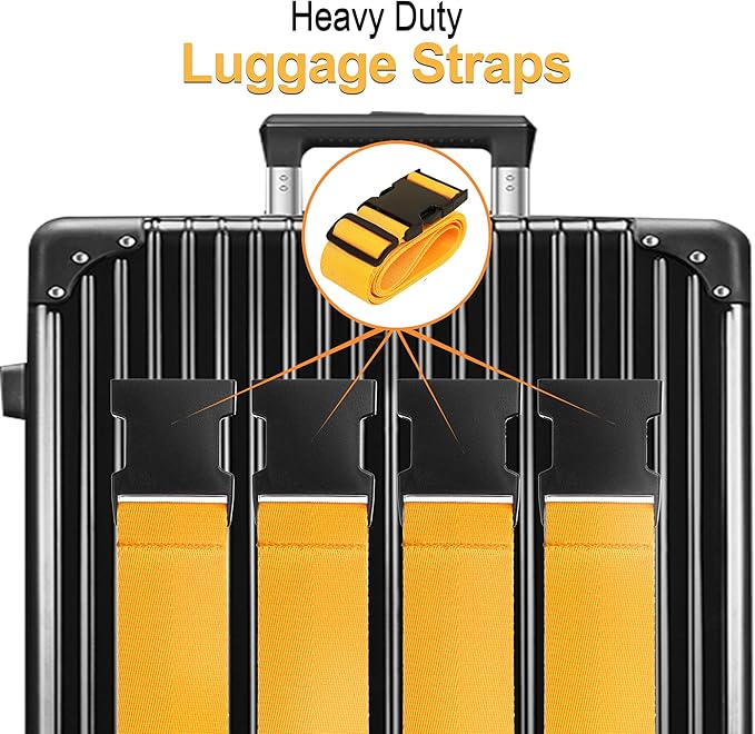 Luggage Straps for Suitcases TSA Approved Travel Belt 8 Pack by Chelmon (Yellow)