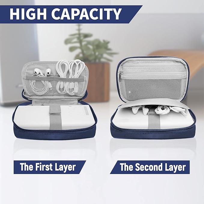 Travel Cable Organizer Bag Pouch Electronic Accessories Carry Case Portable Waterproof All-in-One Storage Bag for Cable,Charger, Phone, Hard Drive，SD Card-Navy Blue