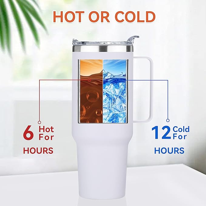 HASLE OUTFITTERS 40 oz Stainless Steel Tumbler with Handle, Vacuum Insulated Tumblers Bulk, Reusable Double Wall Travel Coffee Mug, Durable Powder Coated Water Bottle(White, 1)