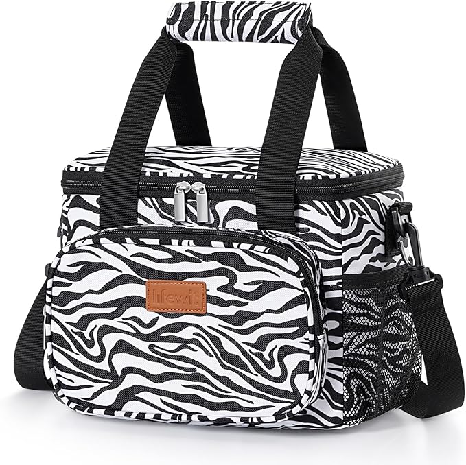 Lifewit Medium Lunch Bag Insulated Lunch Box Soft Cooler Cooling Tote for Adult Men Women, Zebra Stripes 12-Can (9L)