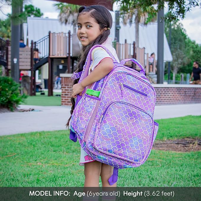 mibasies Girls Backpack: Large Kids Backpack Girls for Elementary School with Laptop Compartment - Mermaid Tail