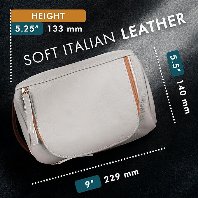 ELIZO Premium REAL Leather Toiletry Bag for Men Dopp Kitt Hanging Mens Toiletry Large TSA Toiletries Bag Shaving Grooming Bag Organizer Cream Tan