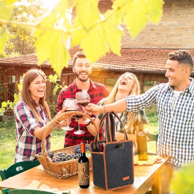 6 Bottle Wine Tote Bag, Insulated Thermal Padded Wine Carrier Tote, Reusable Wine Bags for Wine Bottles Travel, Camping and Picnic, Perfect Wine Lover Gift