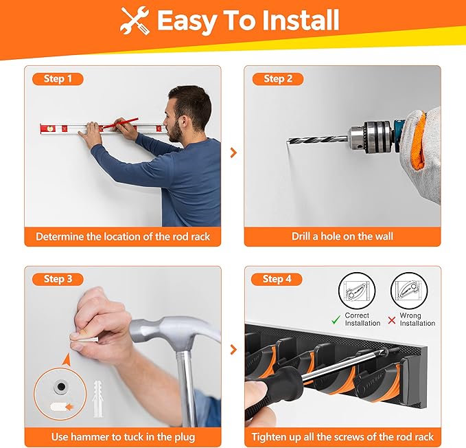 PLUSINNO V9 Vertical Fishing Rod Holders, Wall Mounted Fishing Pole Holders, Fishing Rod Rack Holds Up to 9 Rods or Combos, Fishing Rod Holders for Garage, Fits Most Rods of Diameter 3-19mm