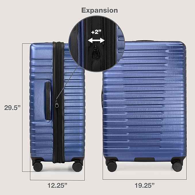 U.S. Traveler Boren Polycarbonate Hardside Rugged Travel Suitcase Luggage with 8 Spinner Wheels, Aluminum Handle, Navy, Checked-Large 30-Inch