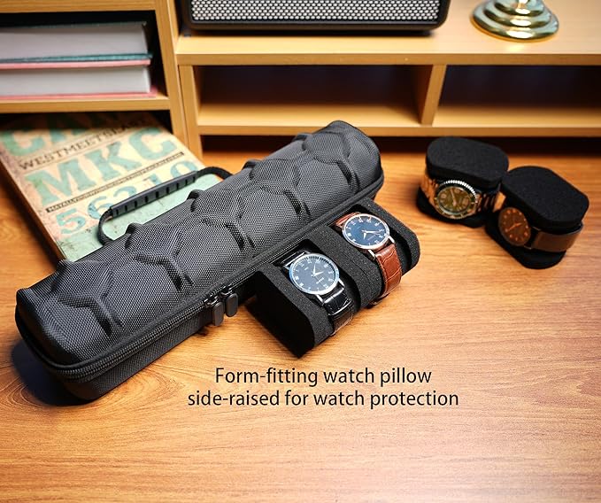 5 slots Hard watch travel case carry box display and Organizer, with flexible anti-move pillow fit small and large watches