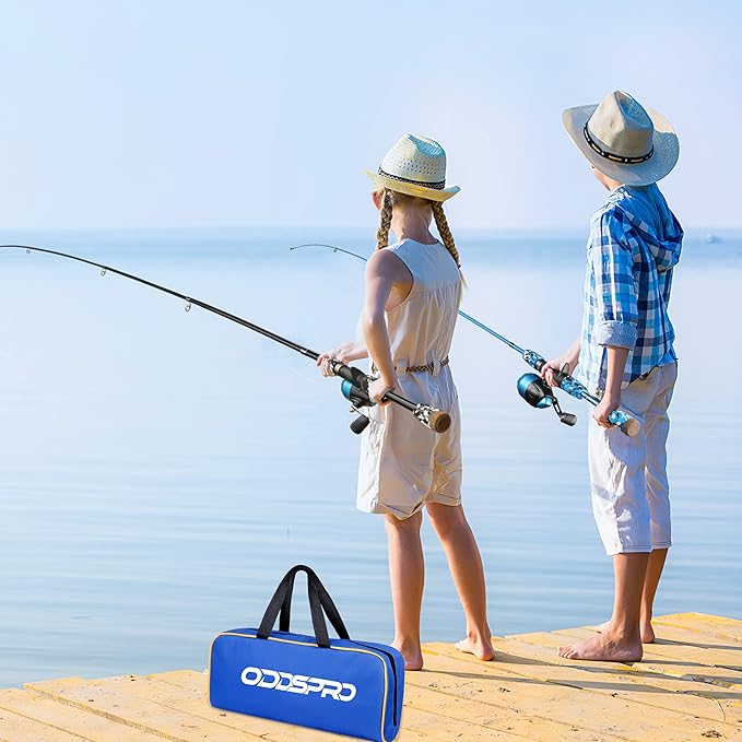 ODDSPRO Kids Fishing Pole Pink, Portable Telescopic Fishing Rod and Reel Combo Kit - with Spincast Fishing Reel Tackle Box for Girls, Youth