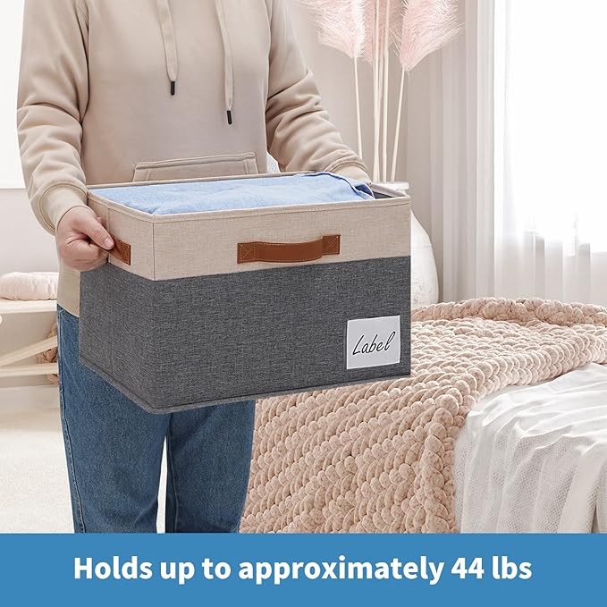 GhvyenntteS Fabric Storage Bins with Lids 3 Pack, Large Fabric Storage Baskets with Lid and Handles, Foldable Closet Organizers and Storage boxes with Label Window for Home (Beige, 15" x 11" x 9.7")