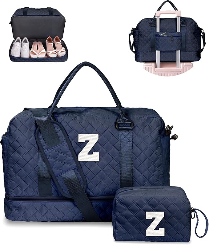 Birthday Gifts for 6 7 8 9 10 11 12 13 Year Old Girls-Duffle Travel Bags, Personalized Weekender Bag, Monogram Overnight Bag for Women, Travel Bag with Makeup Bag Gifts for family (Letter Z)