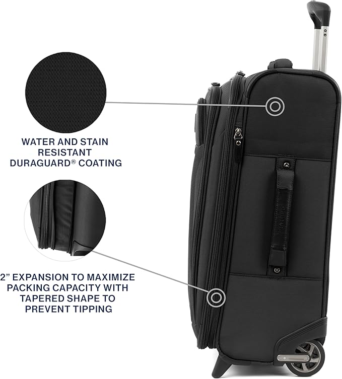 Travelpro Tourlite Softside Expandable Upright 2 Wheel Luggage, Lightweight Suitcase, Men and Women, Black, Carry-On 22-Inch